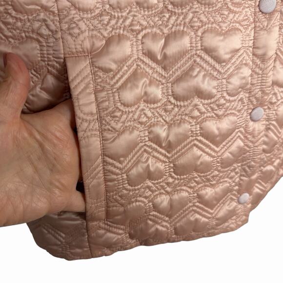 KATE SPADE Reversible Quilted Heart Satin Black Pink Ruffle Hem Jacket Coat M - Picture 9 of 16